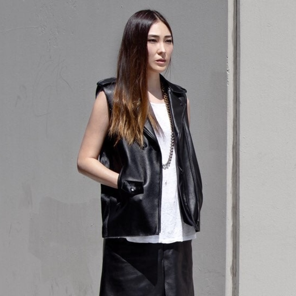 Veda x Stop It Right Now leather moto vest M